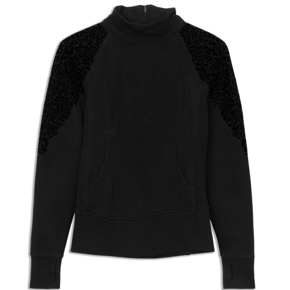 Lululemon floral flock black quarter zip pull over sweater size 12 - Picture 2 of 4